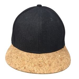Nuzada Snapback Cap Black One Size Adjustable Vented Holes Blank Cork Bill